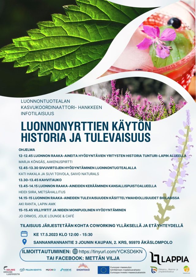 Luonnonyrtit tilaisuuden ohjelma kuvana